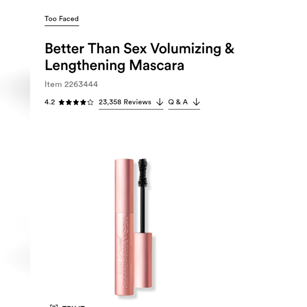 NWT Too faced better than sex mascara